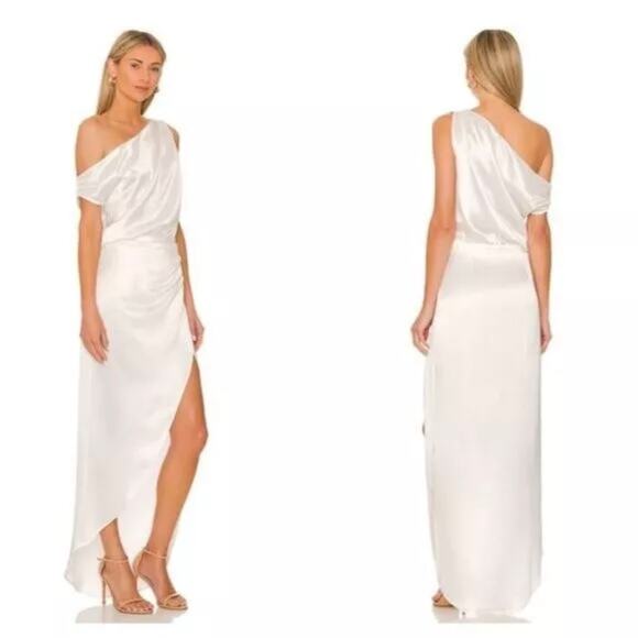 Nonchalant Label Dinah One Shoulder Satin Formal Maxi Dress White size S C5 - Picture 2 of 6